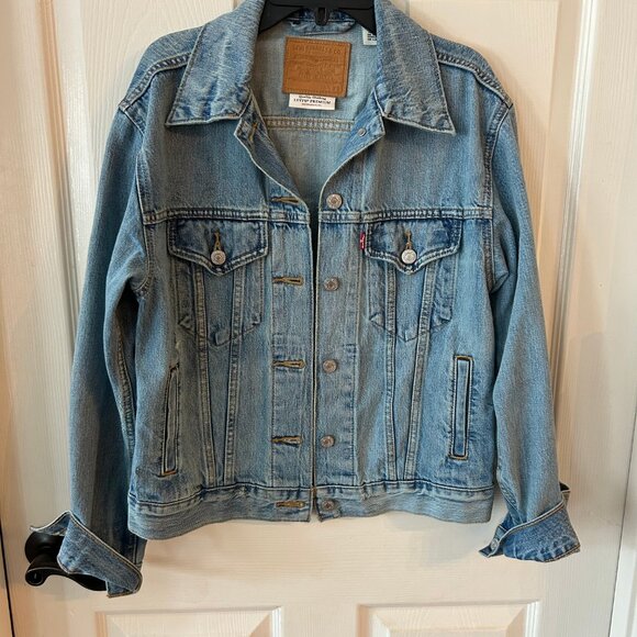 LEVIS Premium Big E Fit Denim Trucker  Jean Jacket Blue Womens XS - Picture 10 of 14